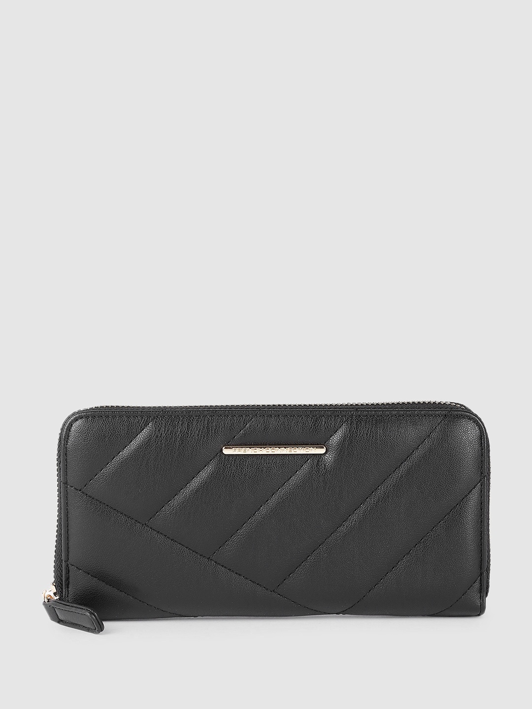 

FCUK Women Quilted Zip Around Wallet, Black