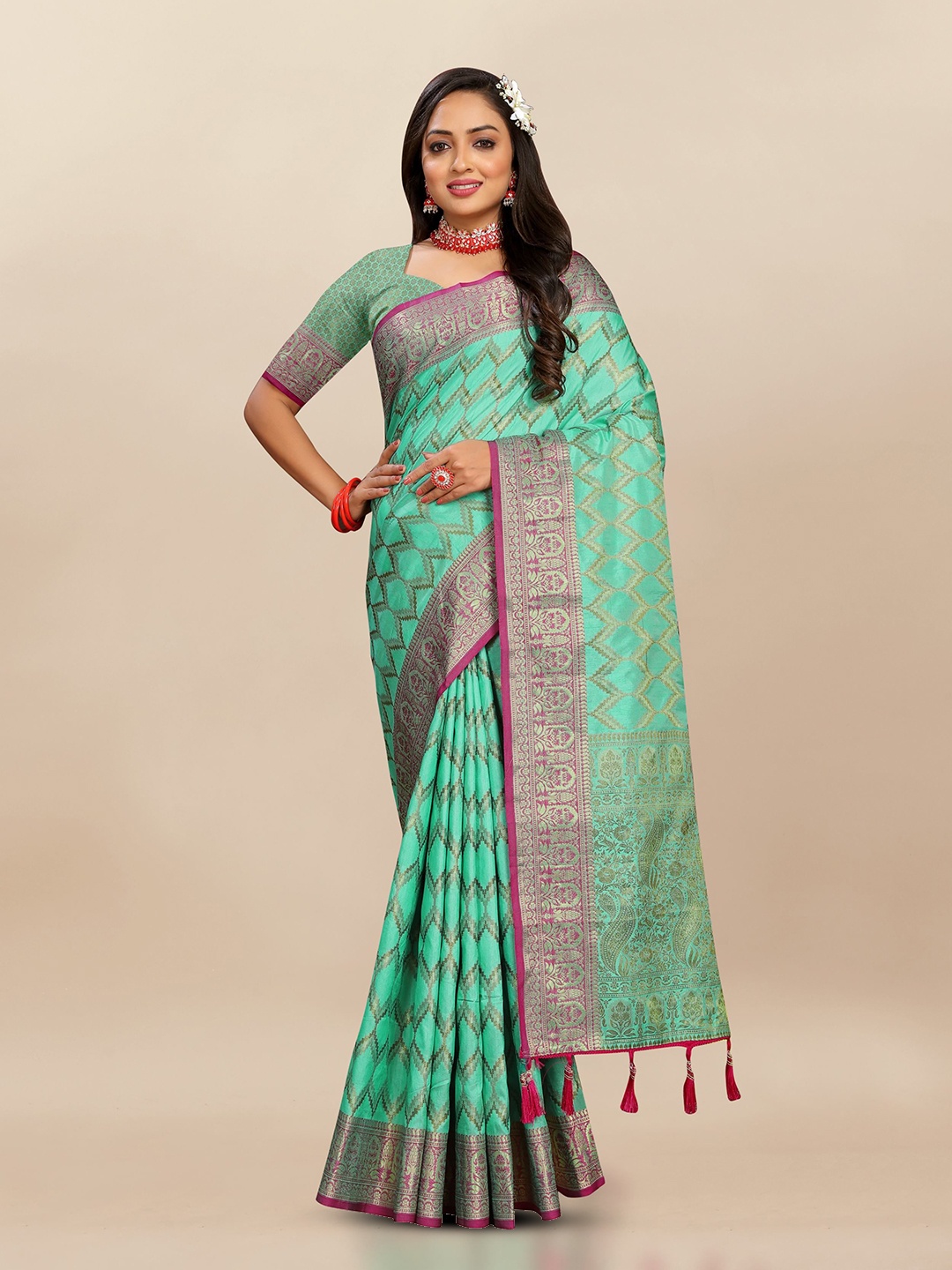 

Upalksh Woven Design Zari Banarasi Saree, Turquoise blue