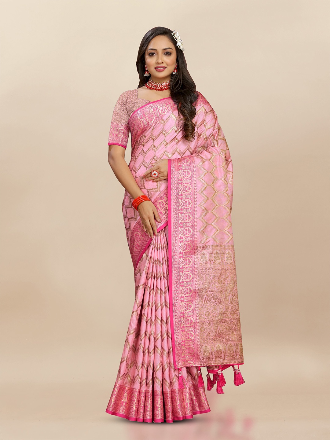 

Upalksh Woven Design Zari Banarasi Saree, Pink