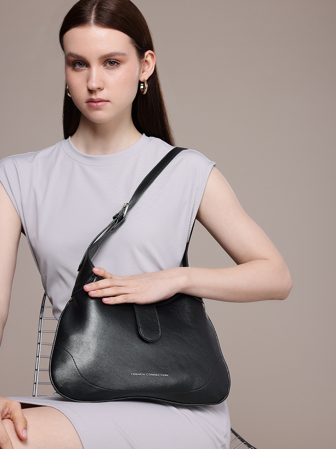 

French Connection Structured Hobo Bag, Black