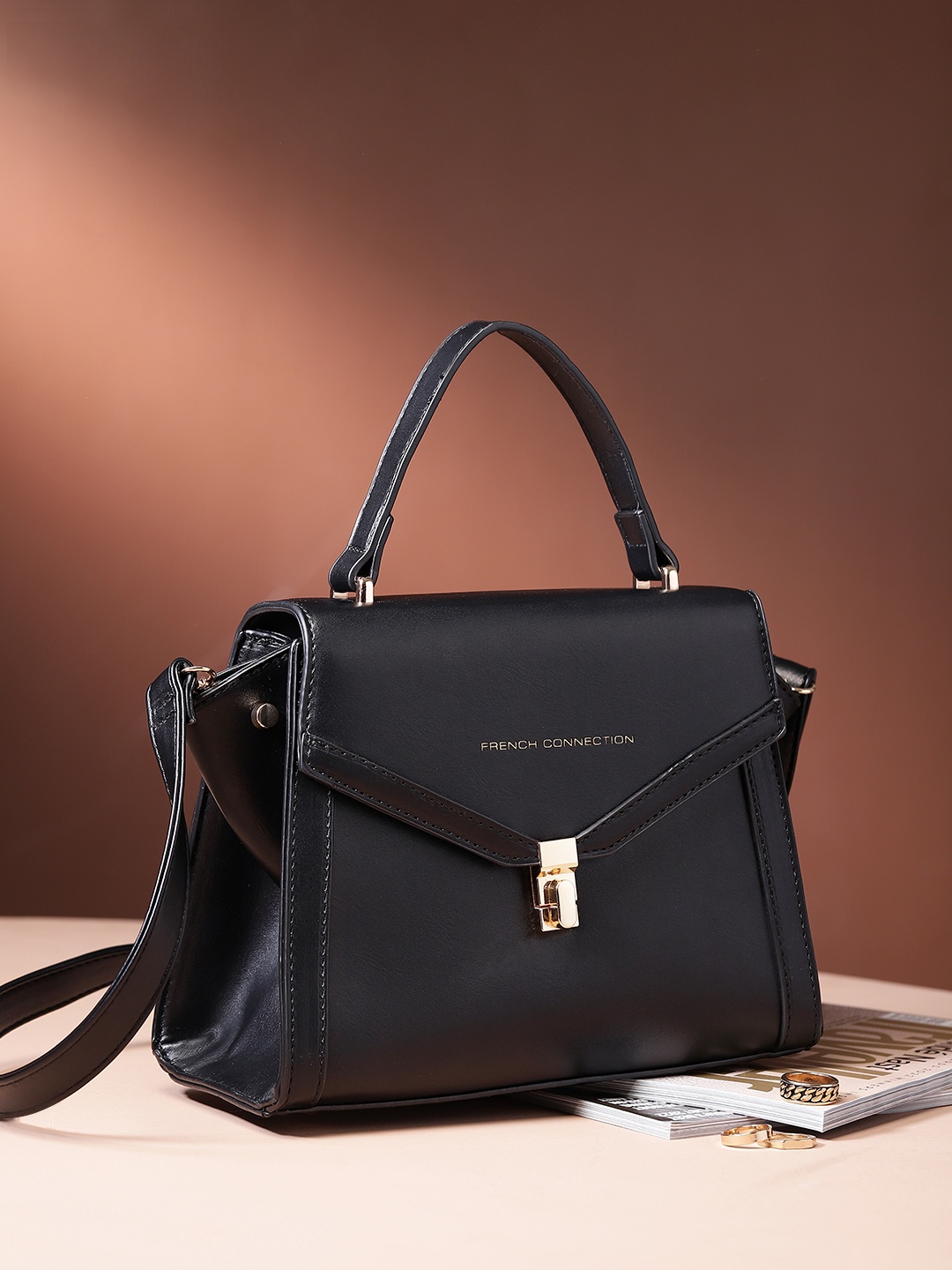 

French Connection Structured Satchel, Black