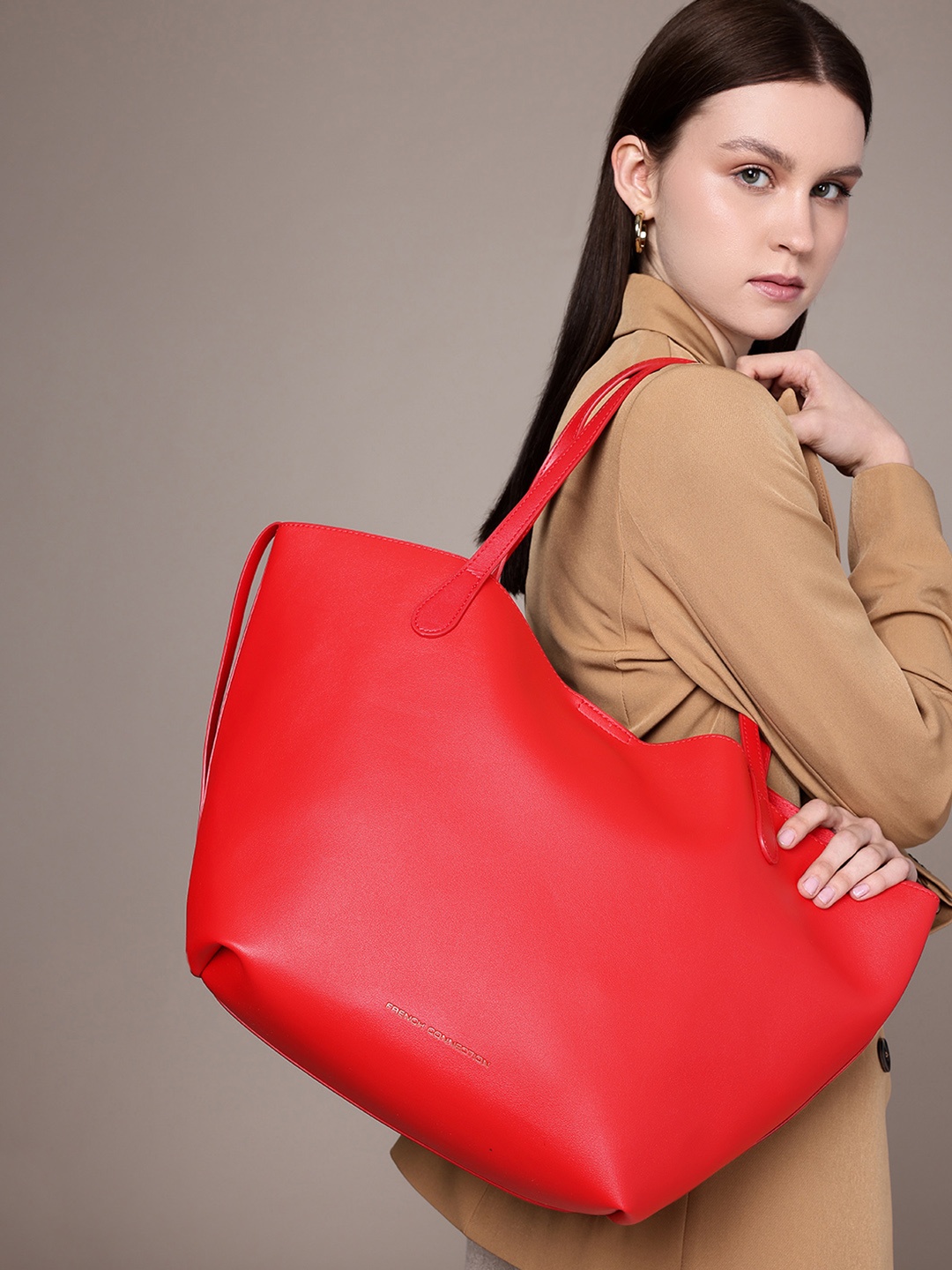 

French Connection Shopper Tote Bag with Pouch, Red