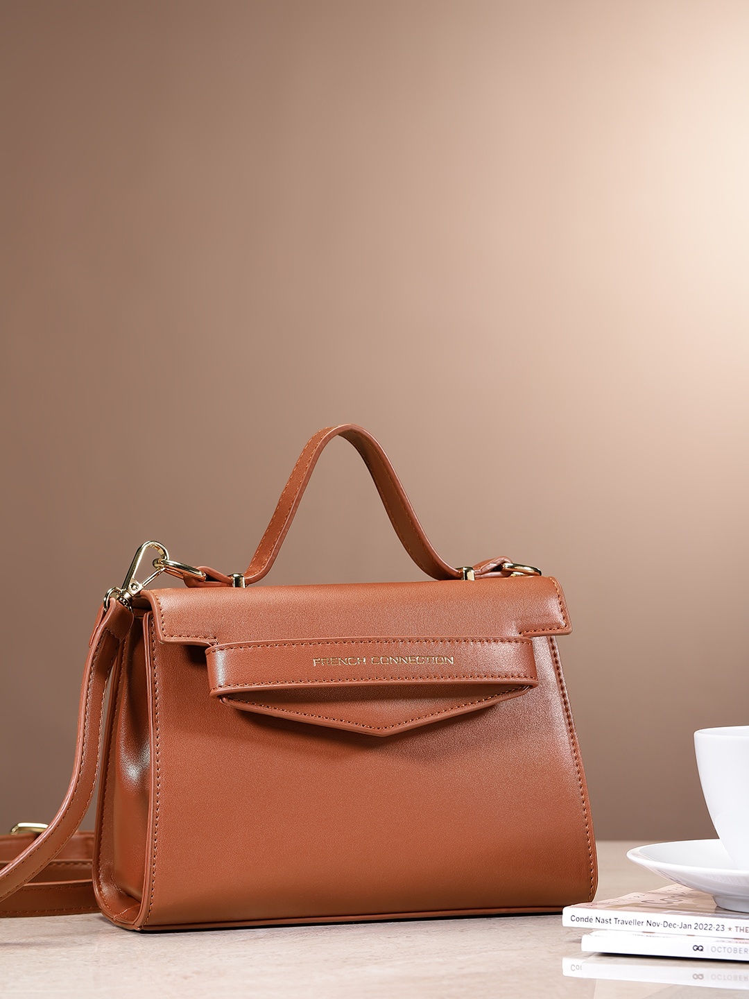 

French Connection Structured Satchel, Tan
