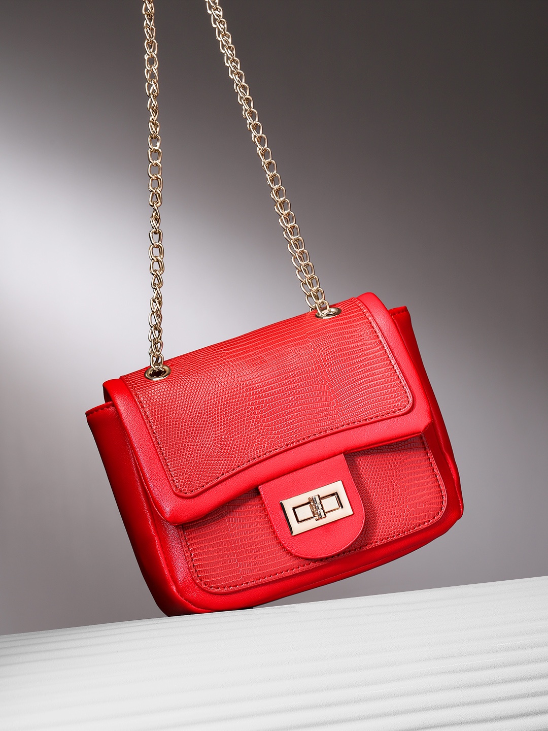 

French Connection Structured Animal Textured Shoulder Bag, Red