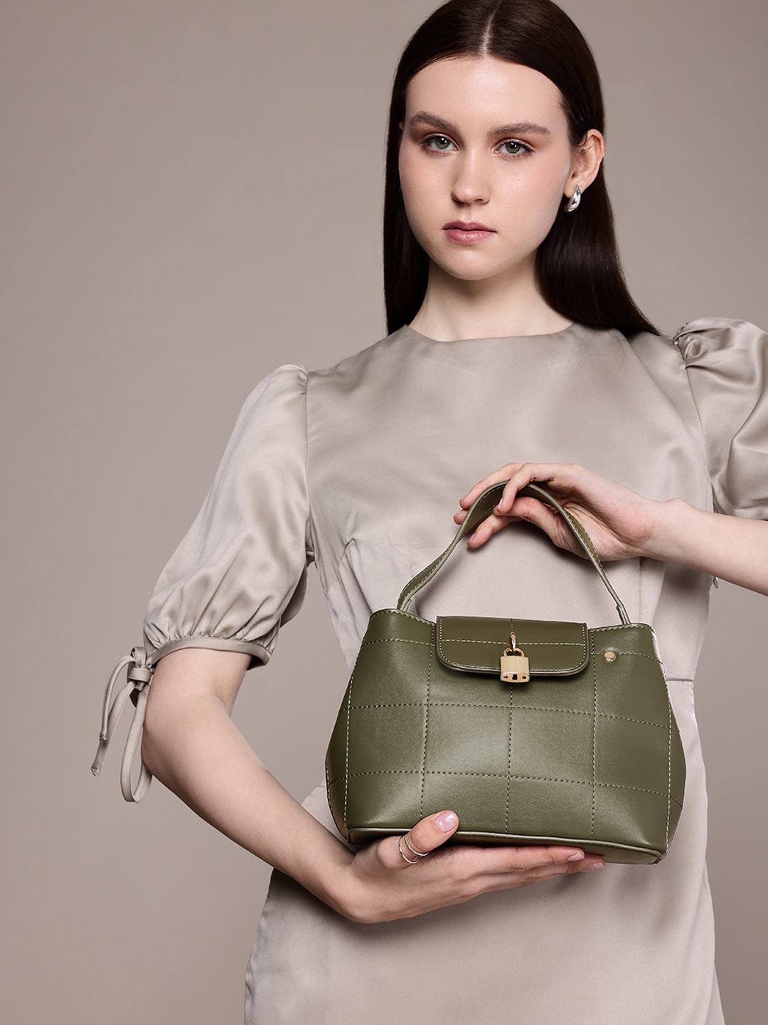 

French Connection Structured Handheld Bag, Olive