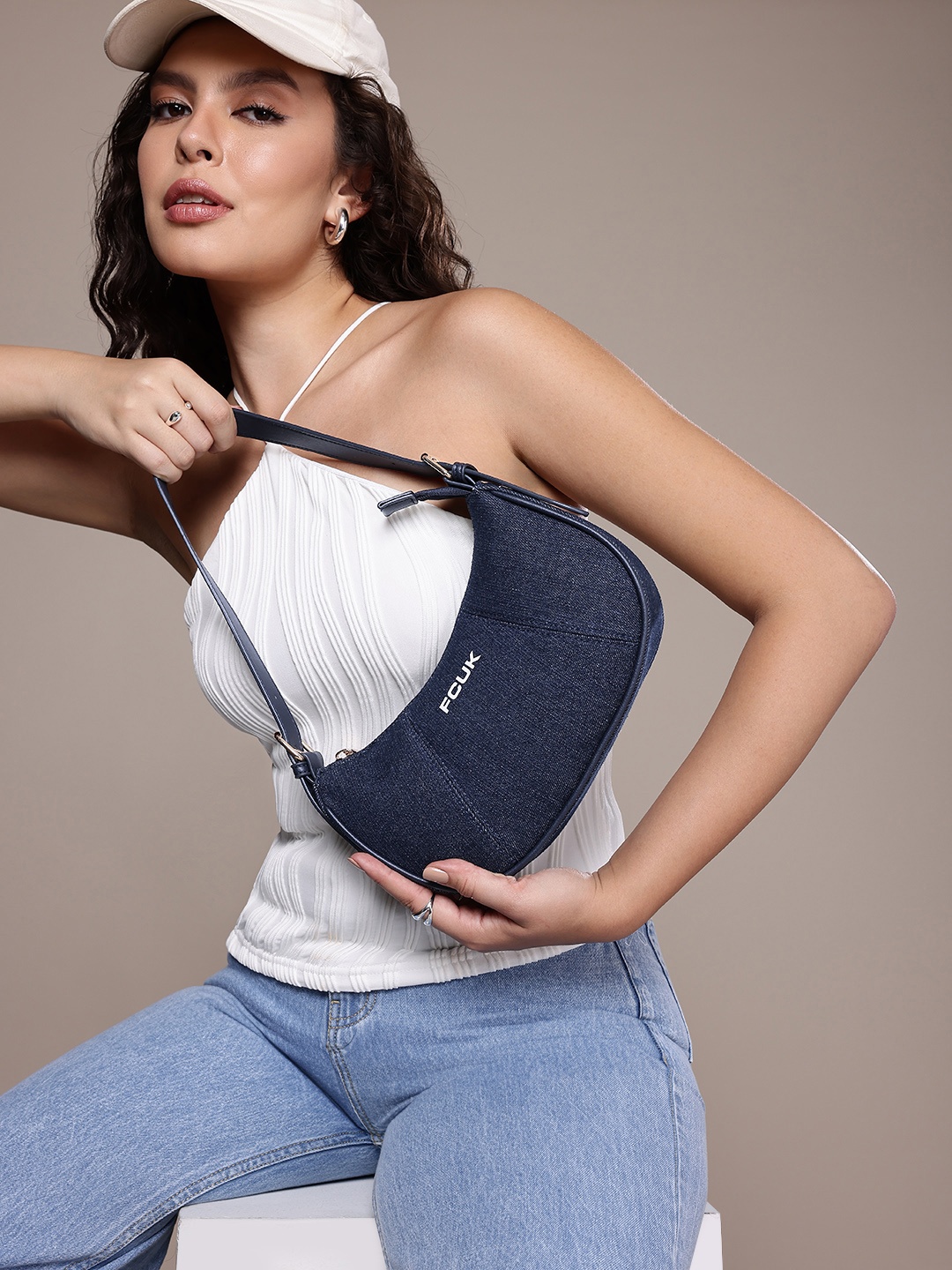 

French Connection Structured Hobo Bag, Navy blue