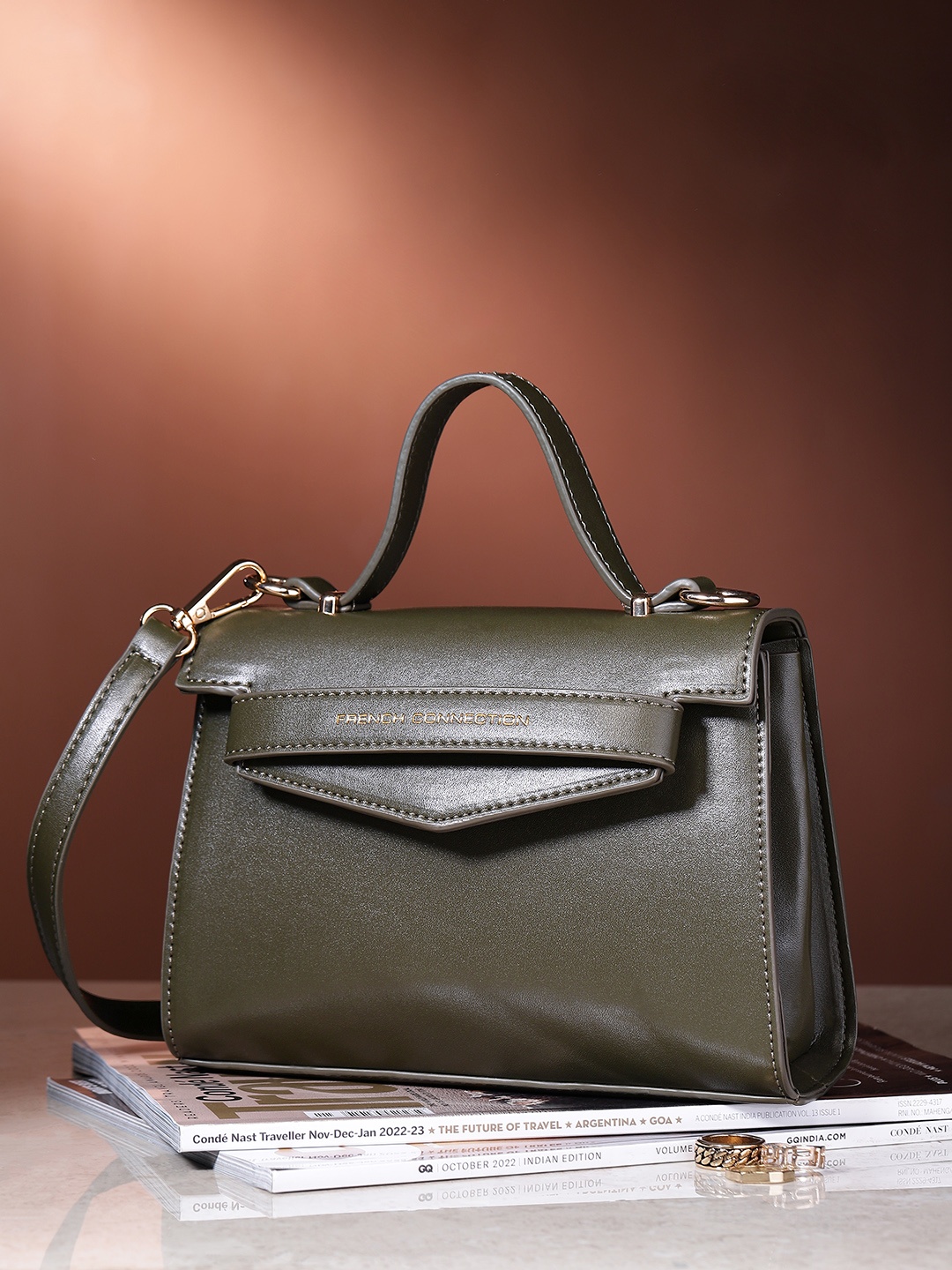 

French Connection Structured Satchel, Green