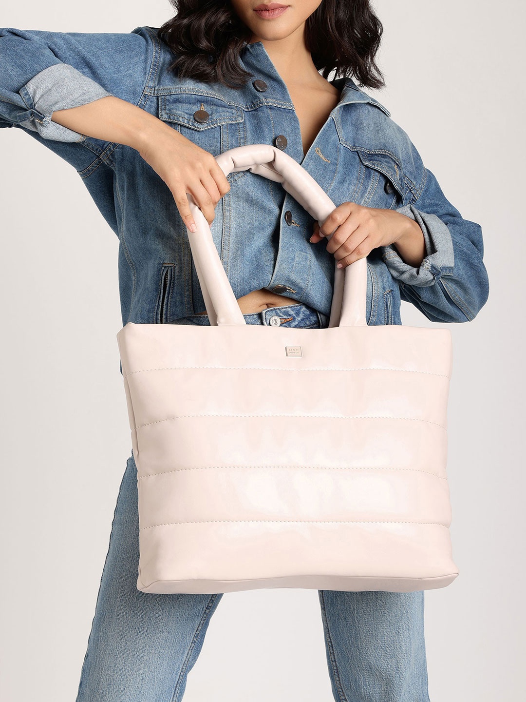 

Lino Perros Oversized Structured Tote Bag with Quilted Detail, Cream