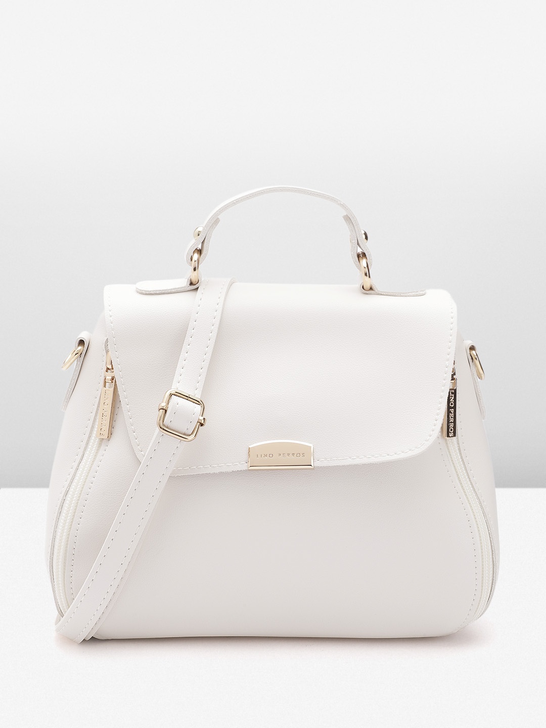

Lino Perros Structured Satchel Bag with Zip Detail, White