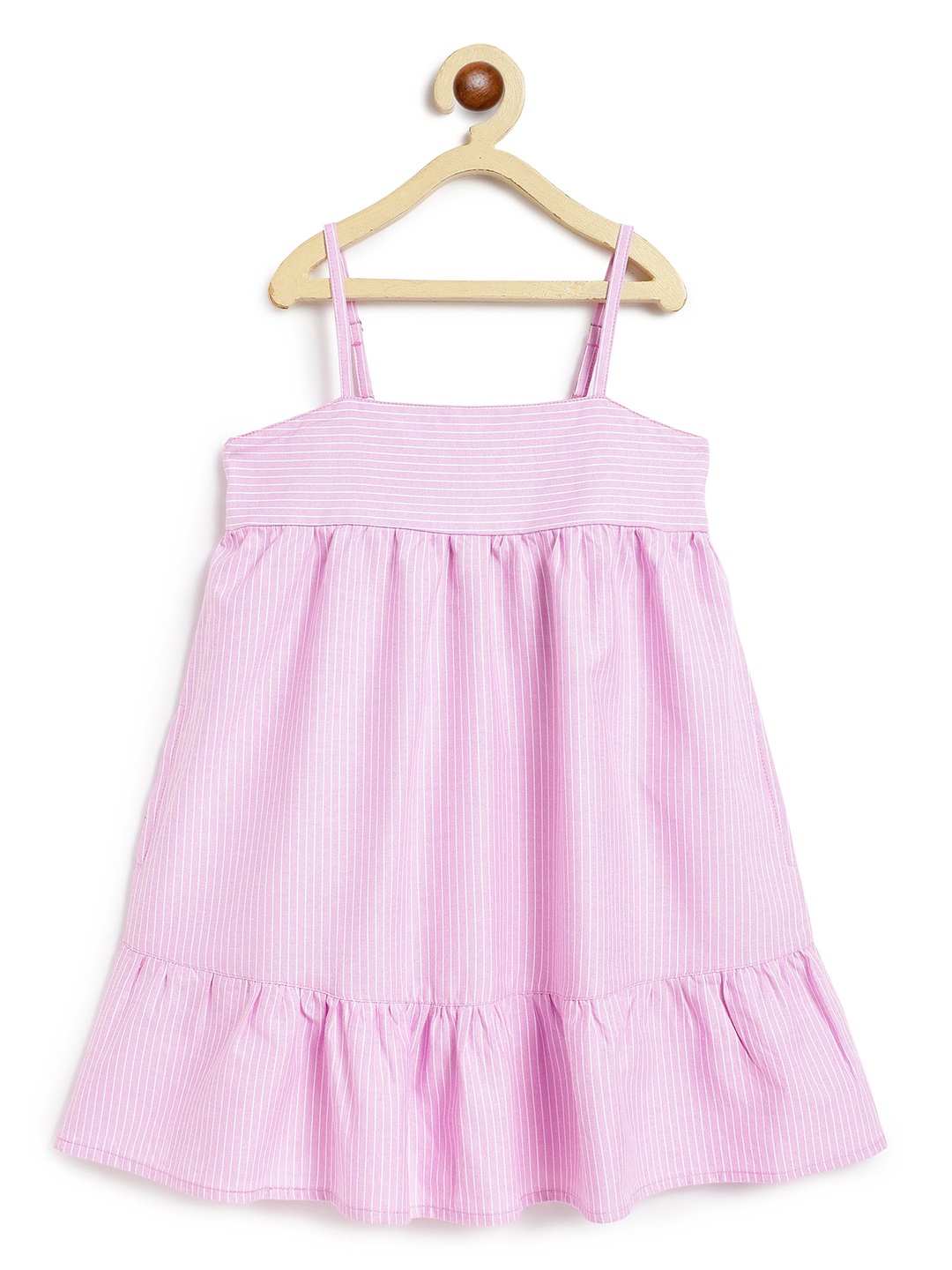 

Campana Striped Shoulder Straps Cotton A-Line Dress, Pink