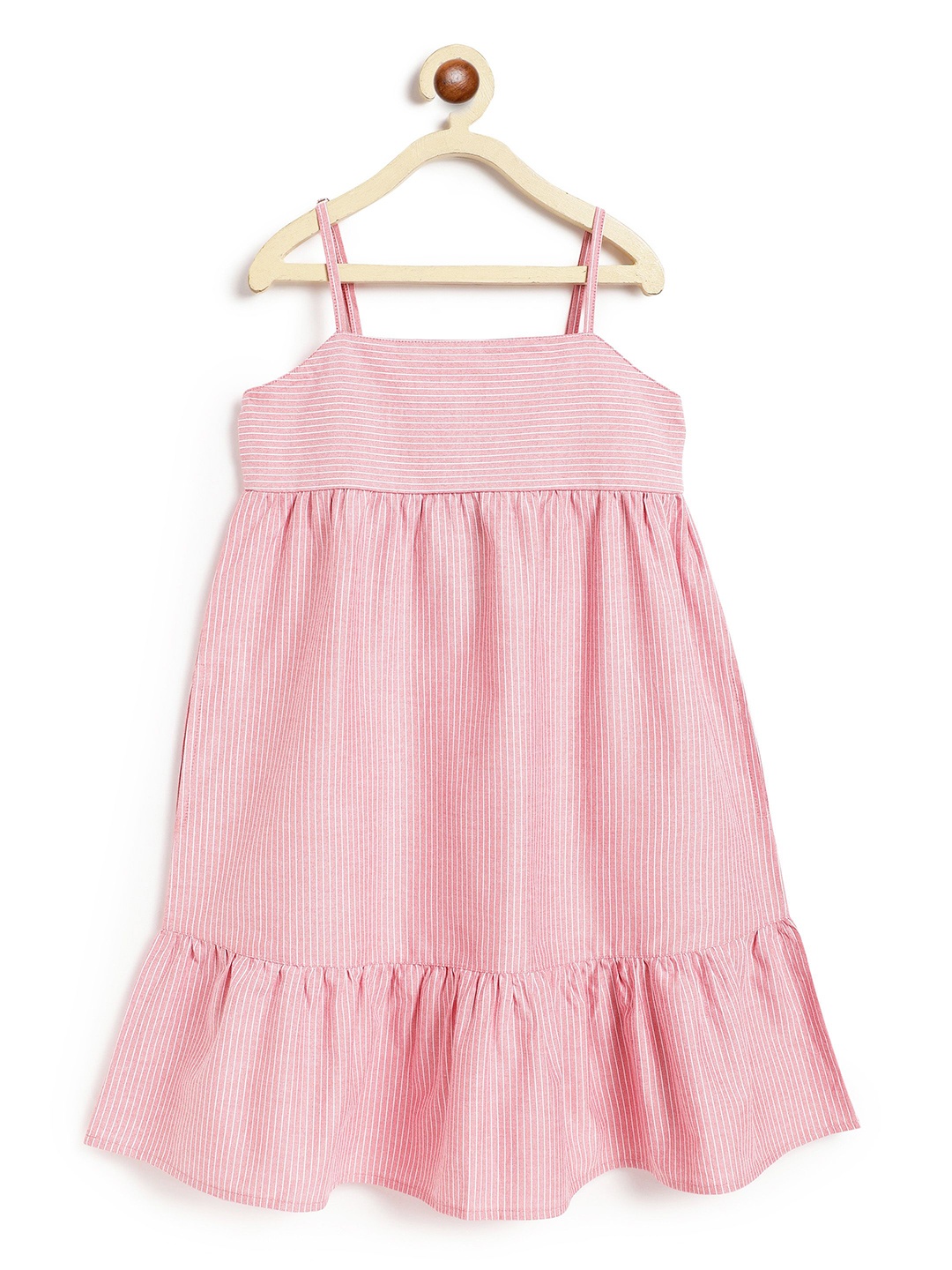 

Campana Shoulder Straps Striped A-Line Dress, Peach