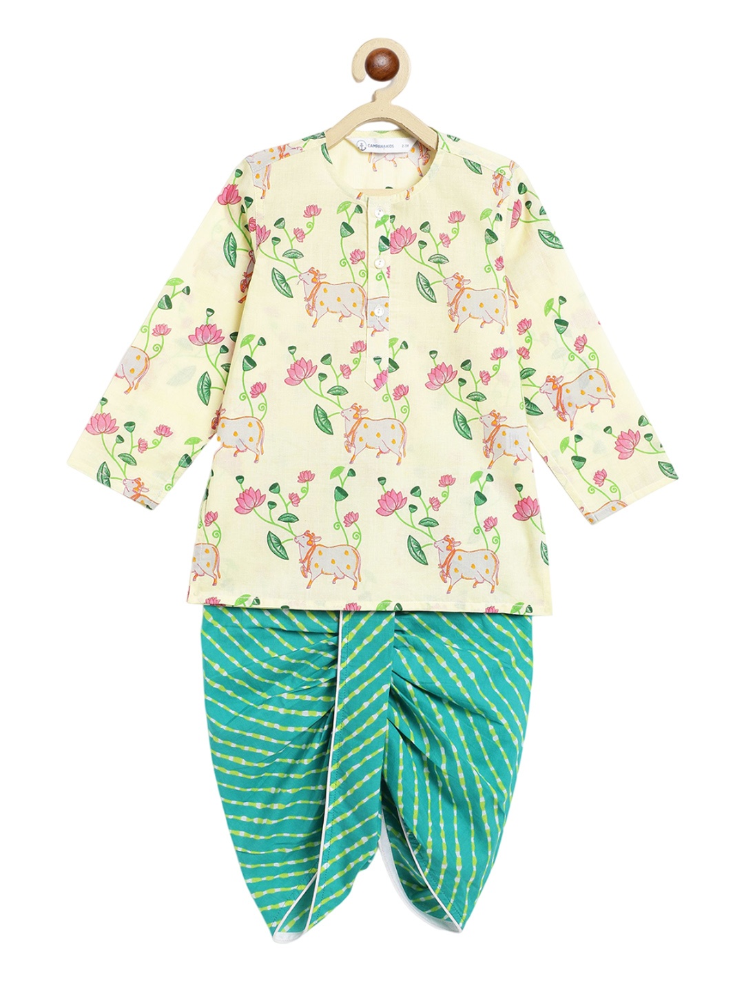 

Campana Boys Printed Regular Pure Cotton Straight Kurta With Dhoti Pants, Off white