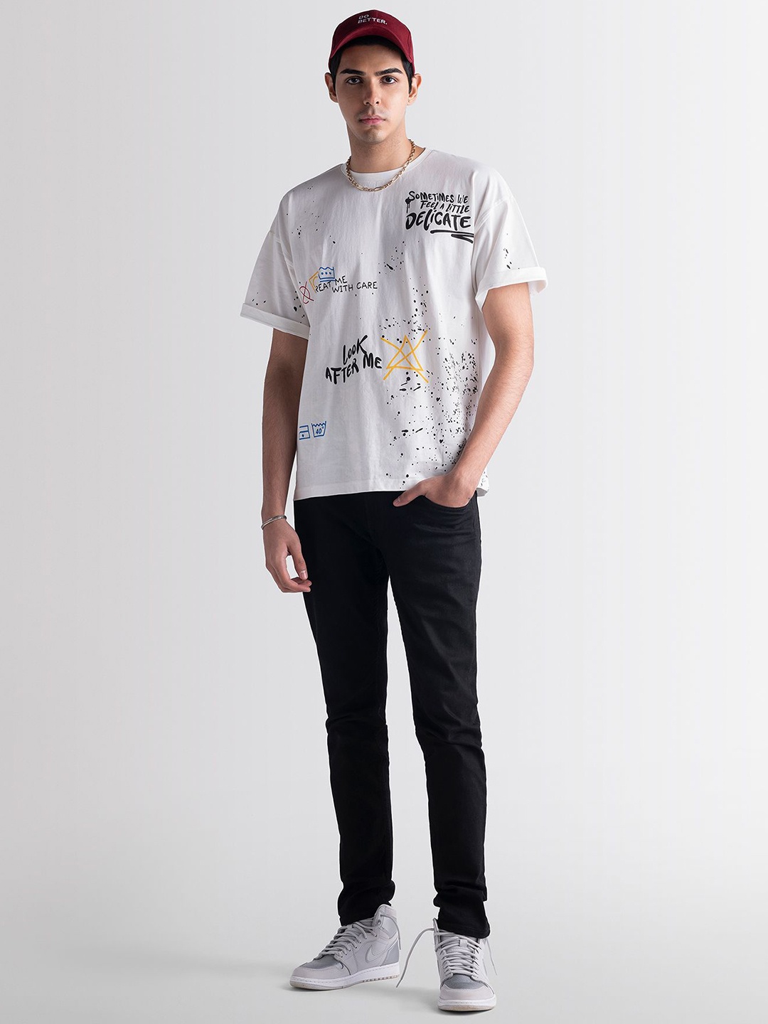 Exhale Label The Kanika Unisex Cotton Typographic Oversized Fit T-shirt, White