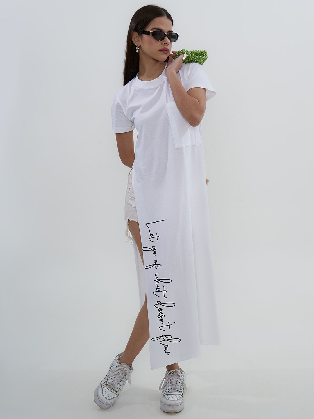 

Exhale Label The Antima Women Cotton Typographic Oversized Fit Dress, White