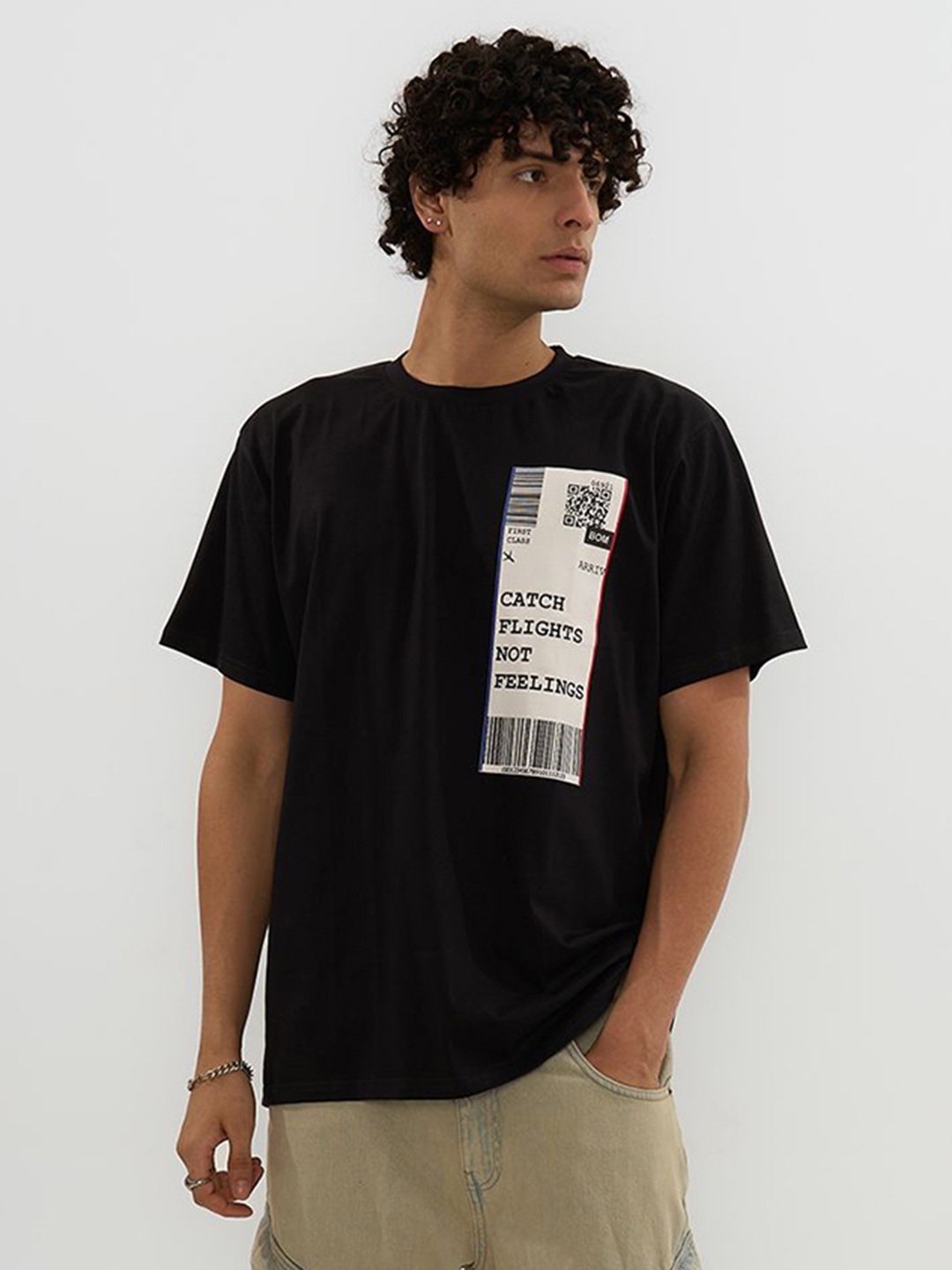 

Exhale Label The Catch22 Unisex Cotton Typographic Oversized Fit T-shirt, Black