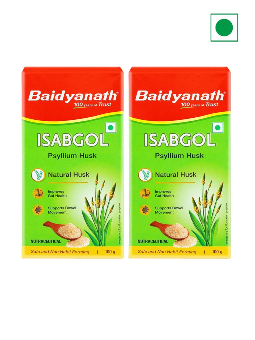 

Baidyanath Pack of 2 Issabgol - 100gm Each, Green