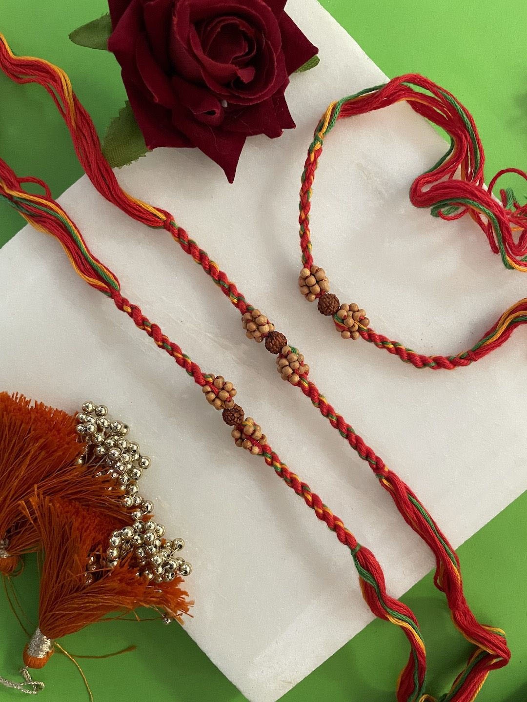 

Digital Dress Room Set Of 3 Rudhraksha Thread Rakhi, Red