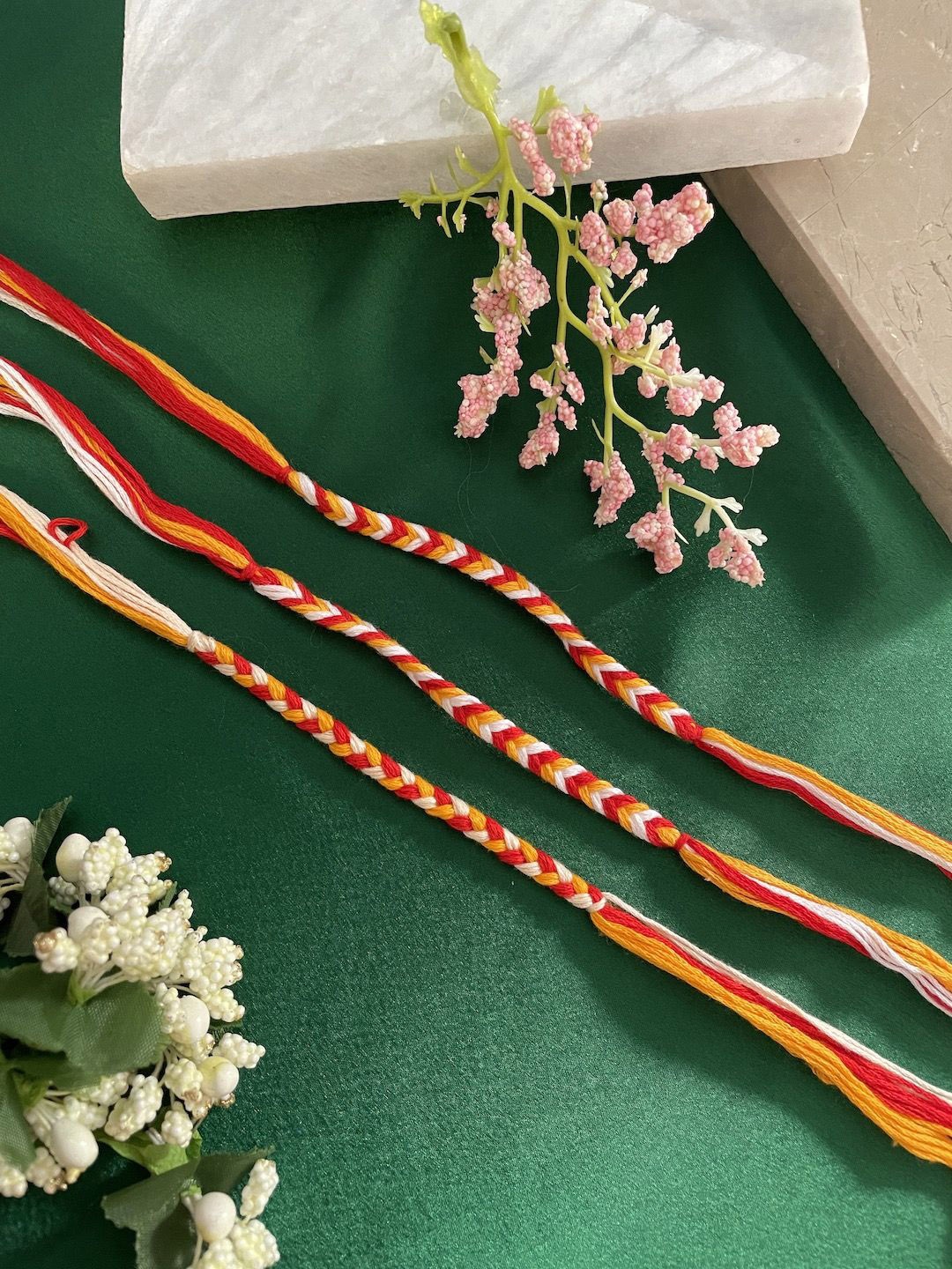 

Digital Dress Room Set of 3 Beaded Thread Rakhis, Red