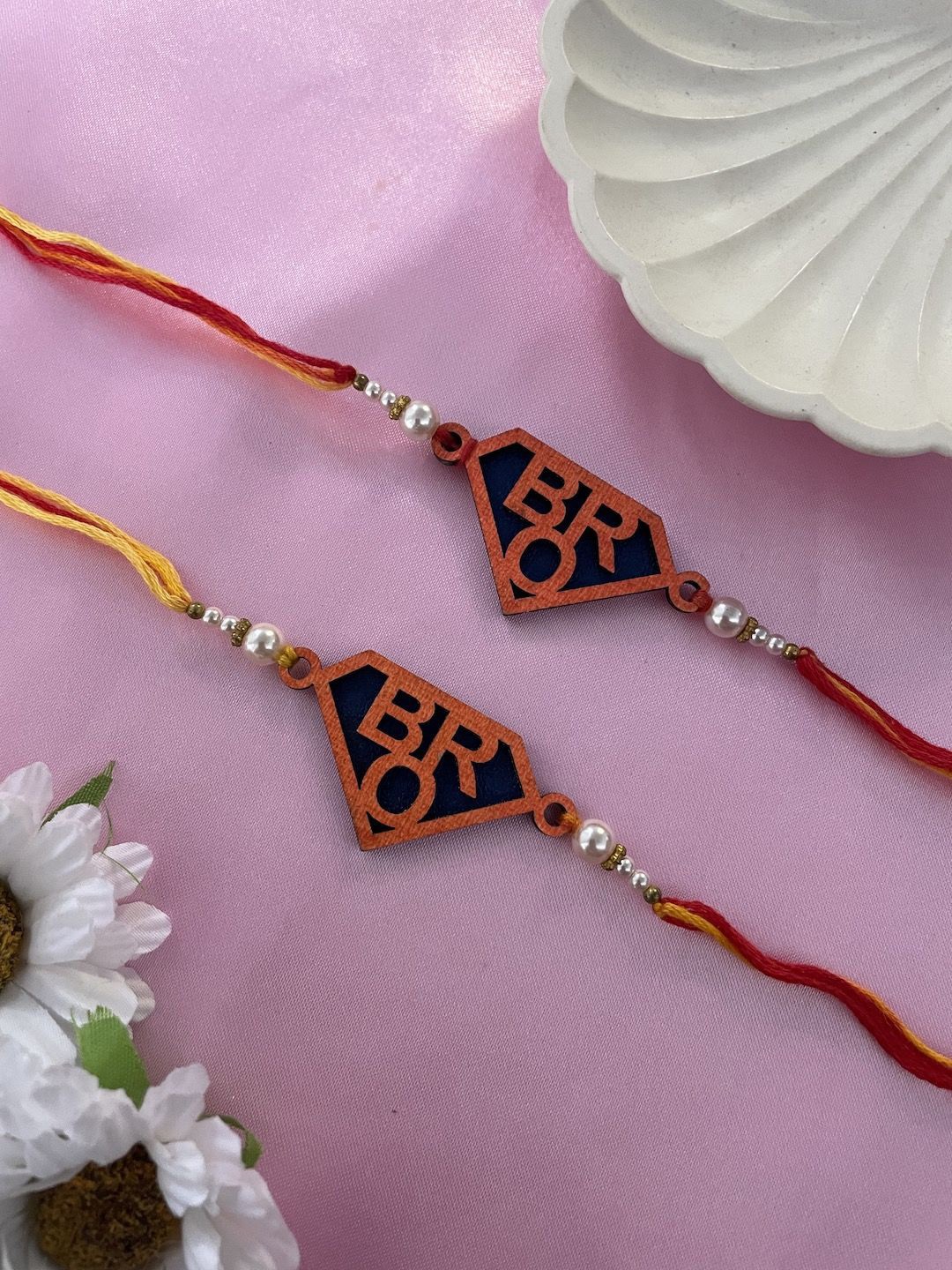 

Digital Dress Room Set of 2 Beaded Thread Rakhis, Red