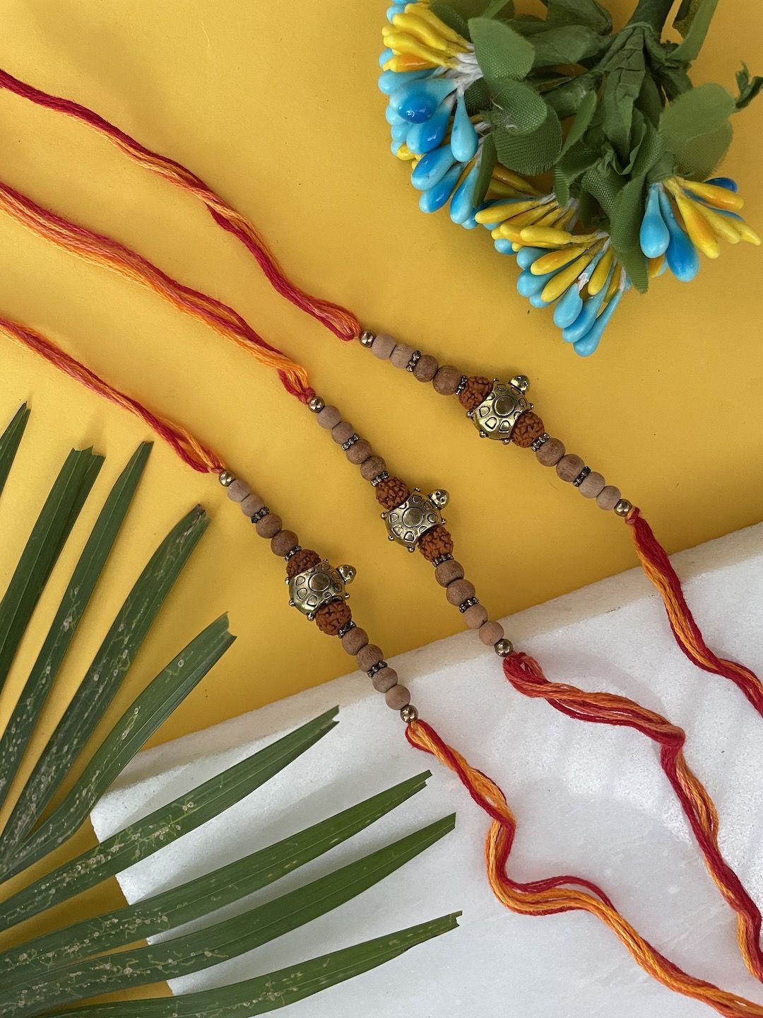 

Digital Dress Room Set of 3 Beaded Thread Rakhis, Red