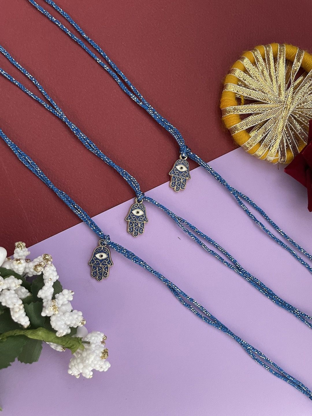 

Digital Dress Room Set of 3 Thread Rakhis, Blue