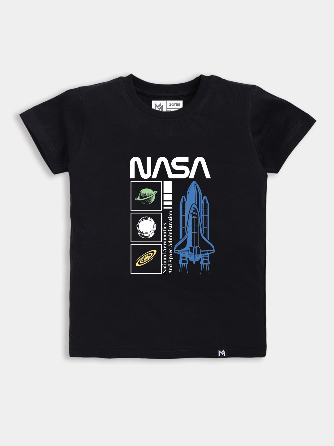 

YK X Minute Mirth Boys NASA Printed Pure Cotton T-shirt, Black