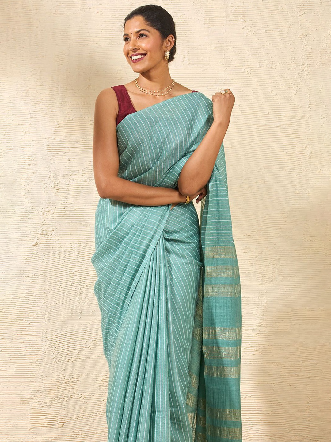 

Taneira Striped Tussar Saree, Green