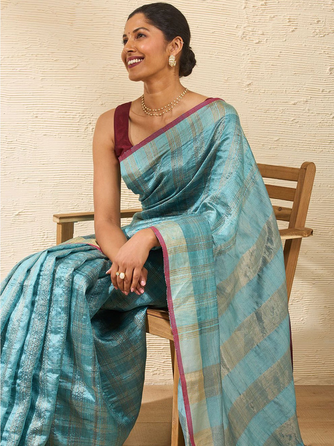 

Taneira Striped Zari Bhagalpuri Saree, Blue