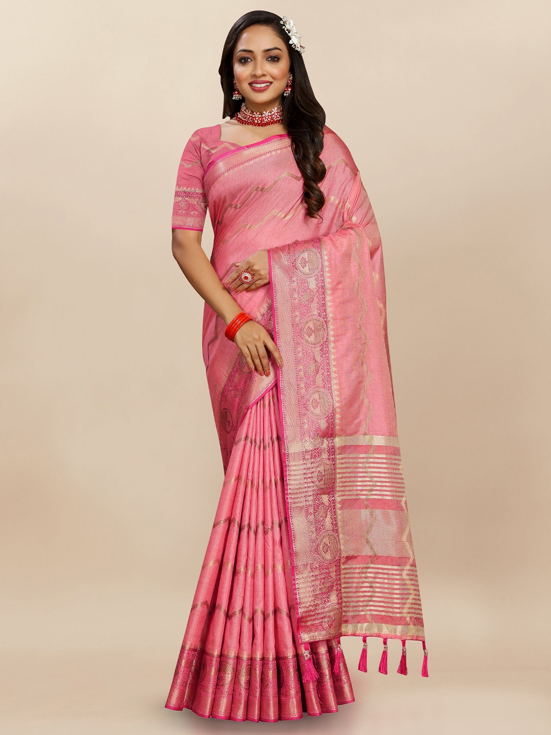 

Upalksh Woven Design Zari Banarasi Saree, Pink