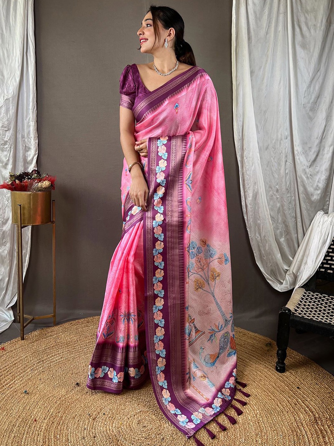 

VASTRANAND Kalamkari Kota Saree, Pink