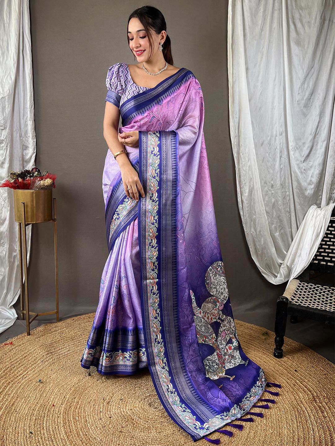 

VASTRANAND Kalamkari ZariKota Saree, Purple