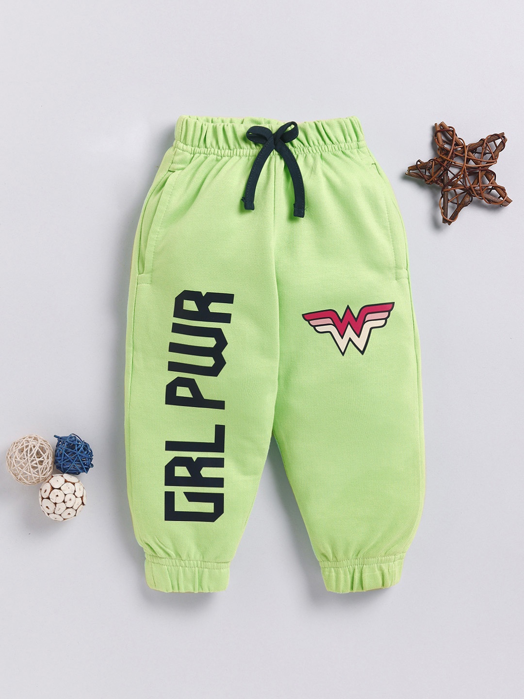 

YK X Minute Mirth Girls Wonder Woman Printed Pure Cotton Joggers, Green