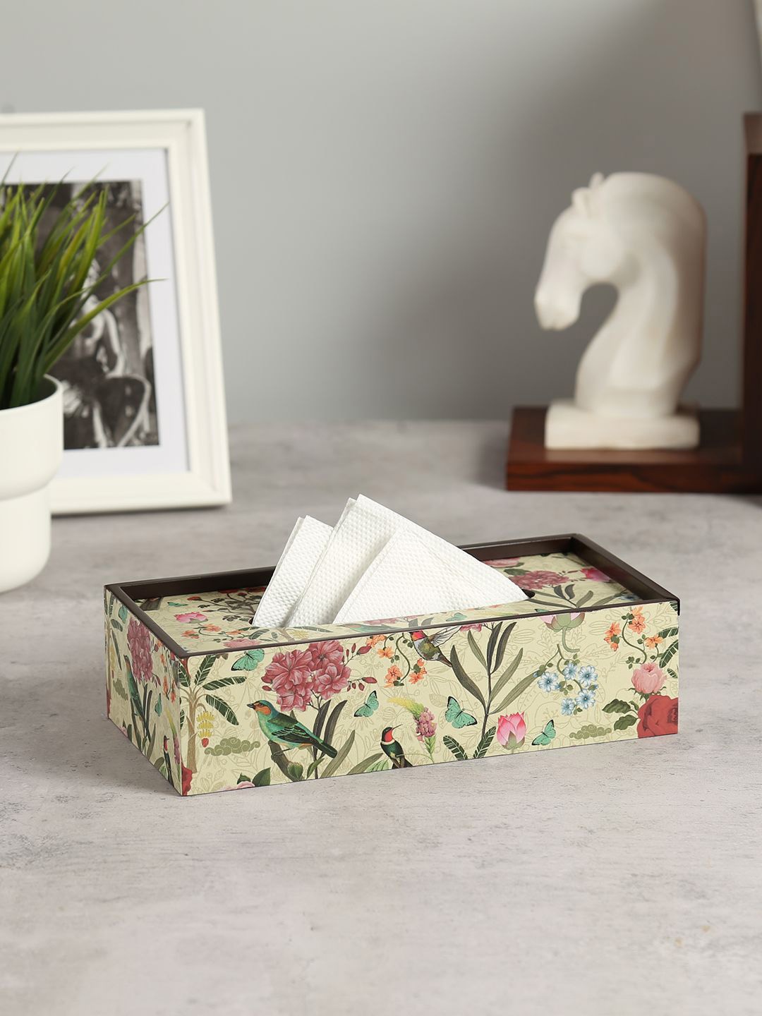 

India Circus by Krsnaa Mehta Yellow Printed Wooden Tissue Holders