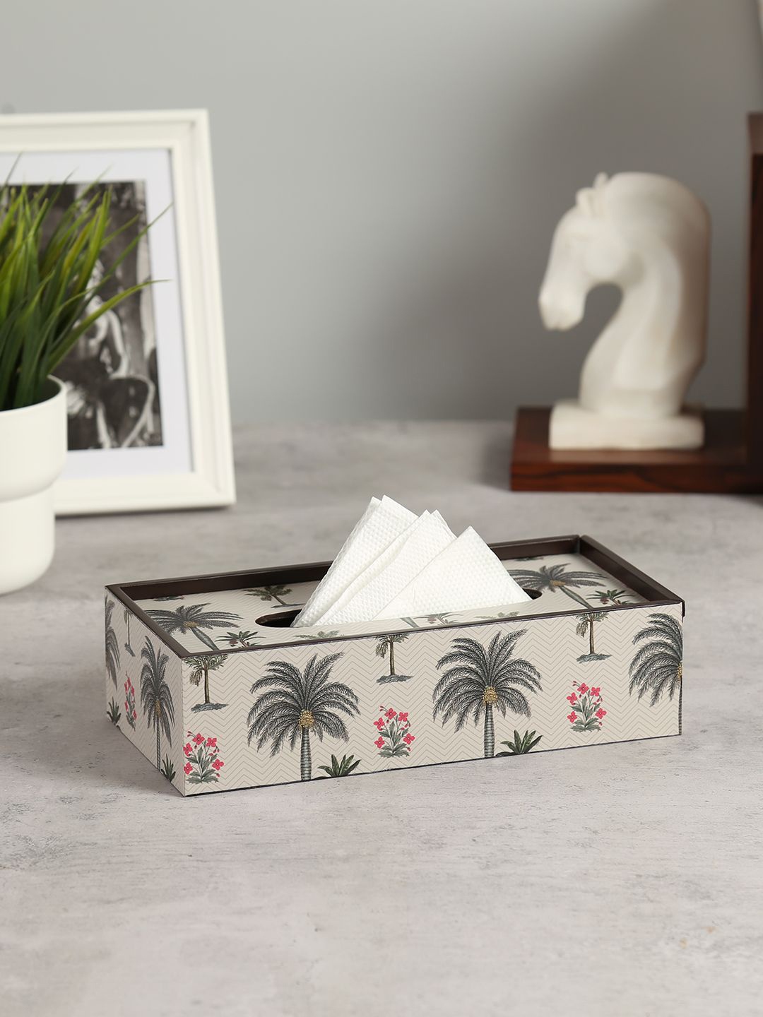 

India Circus by Krsnaa Mehta Cream & Green Printed Wooden Tissue Holder