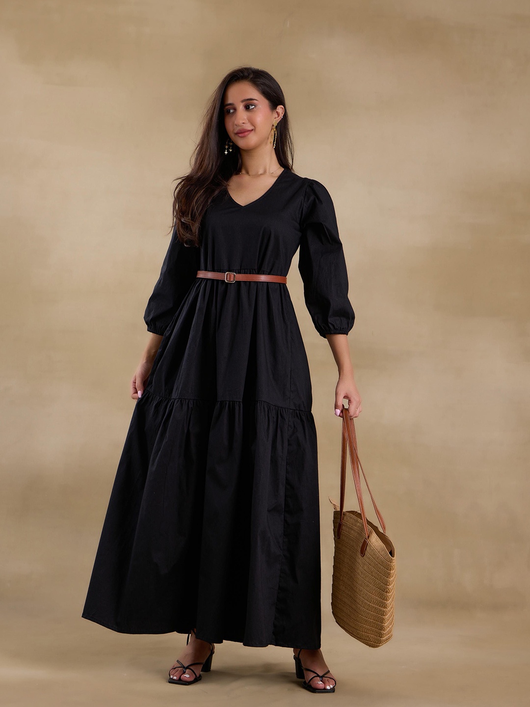 

Alaya By Stage3 Puff Sleeve Tiered Maxi Dress, Black