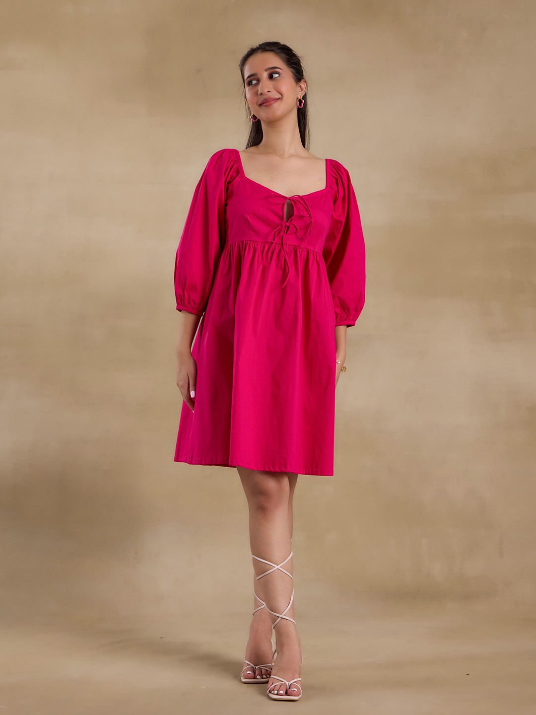 

Alaya By Stage3 Tie-Up Neck A-Line Dress, Fuchsia