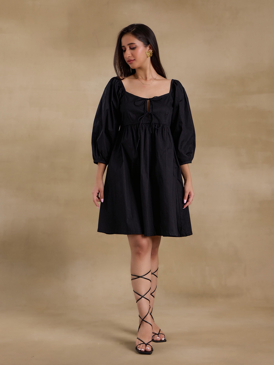 

Alaya By Stage3 Puff Sleeve A-Line Dress, Black