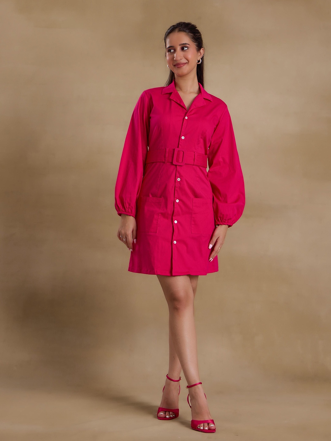 

Alaya By Stage3 Alaya Essentials Cuban Collar Puff Sleeve Shirt Dress, Fuchsia