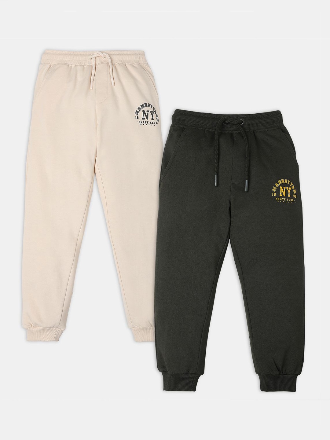 

R&B Boys Pack Of 2 Cotton Mid Rise Joggers, Black