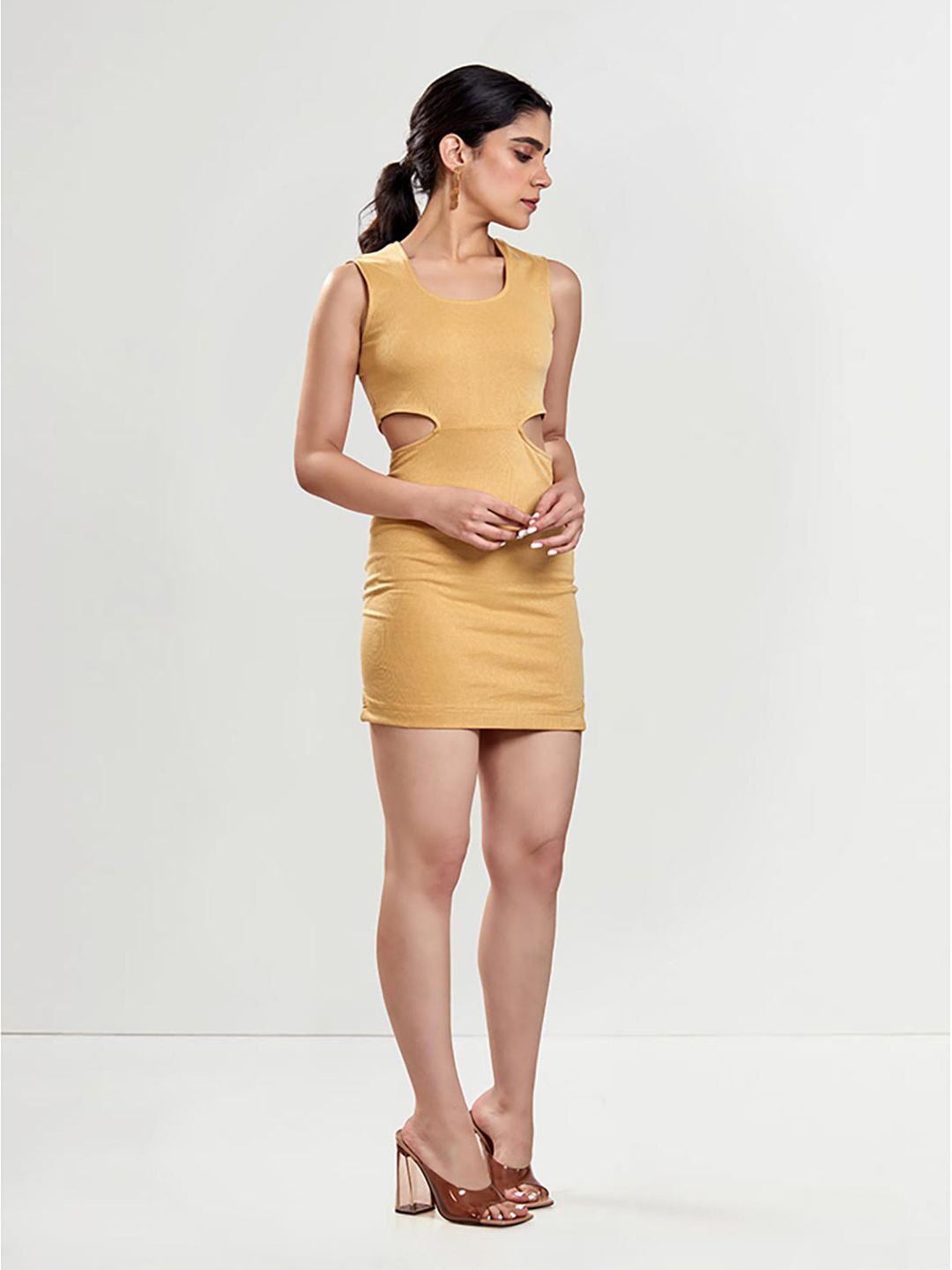 

NUD Cut Out Bodycon Mini Dress, Beige