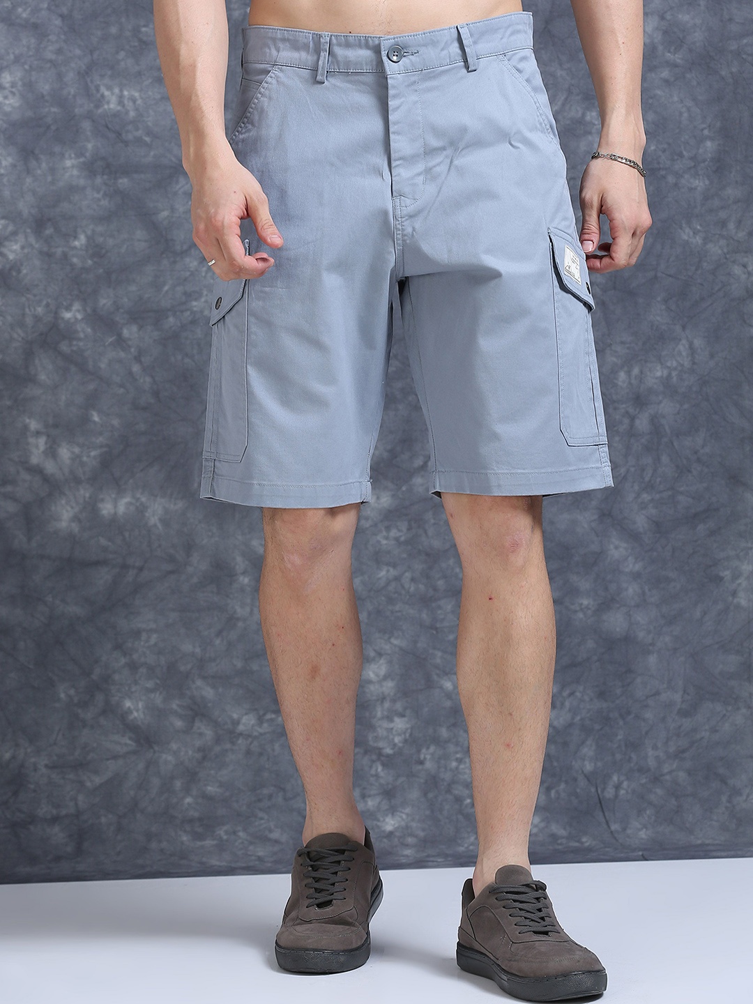 The Roadster Lifestyle Co Relaxed Fit Cotton Cargo Shorts, Blue