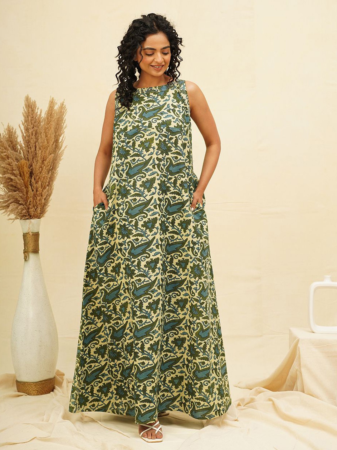 

THE SAFFRON SAGA Ethnic Motifs Print Maxi Dress, Blue