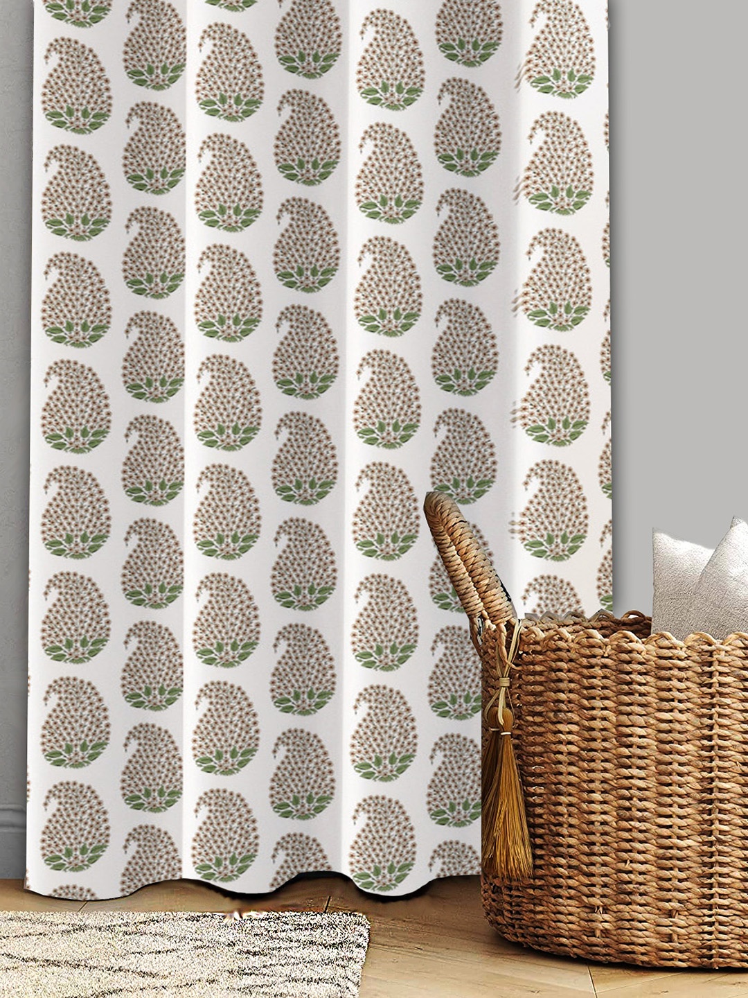 

Trance Home Linen White & Green Printed Room Darkening Pure Cotton Long Door Curtain