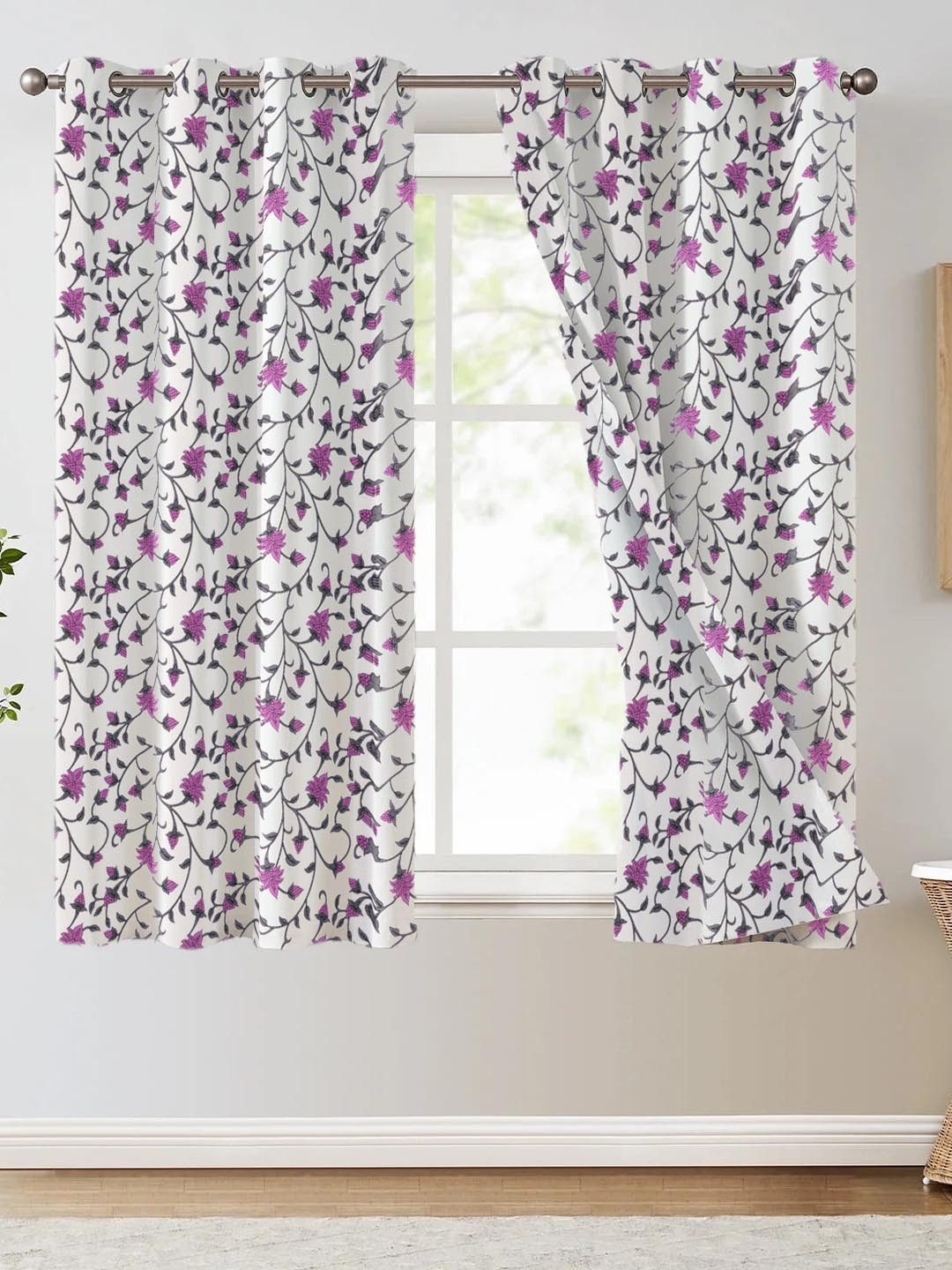 

Trance Home Linen Mauve & White Floral Printed Room Darkening Pure Cotton Window Curtain