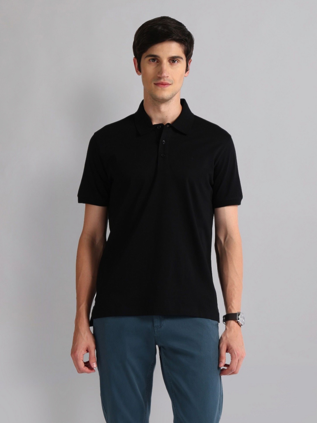 

AD By Arvind Men Solid Polo Collar Cotton Slim Fit T-shirt, Black