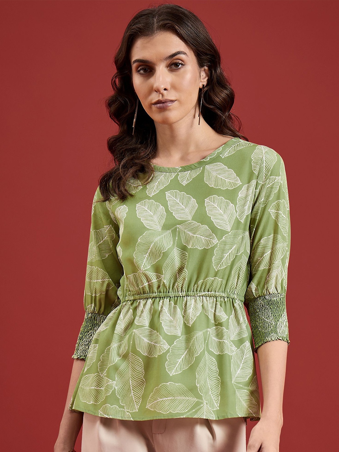 

all about you Floral Print Cinched Waist Top, Green