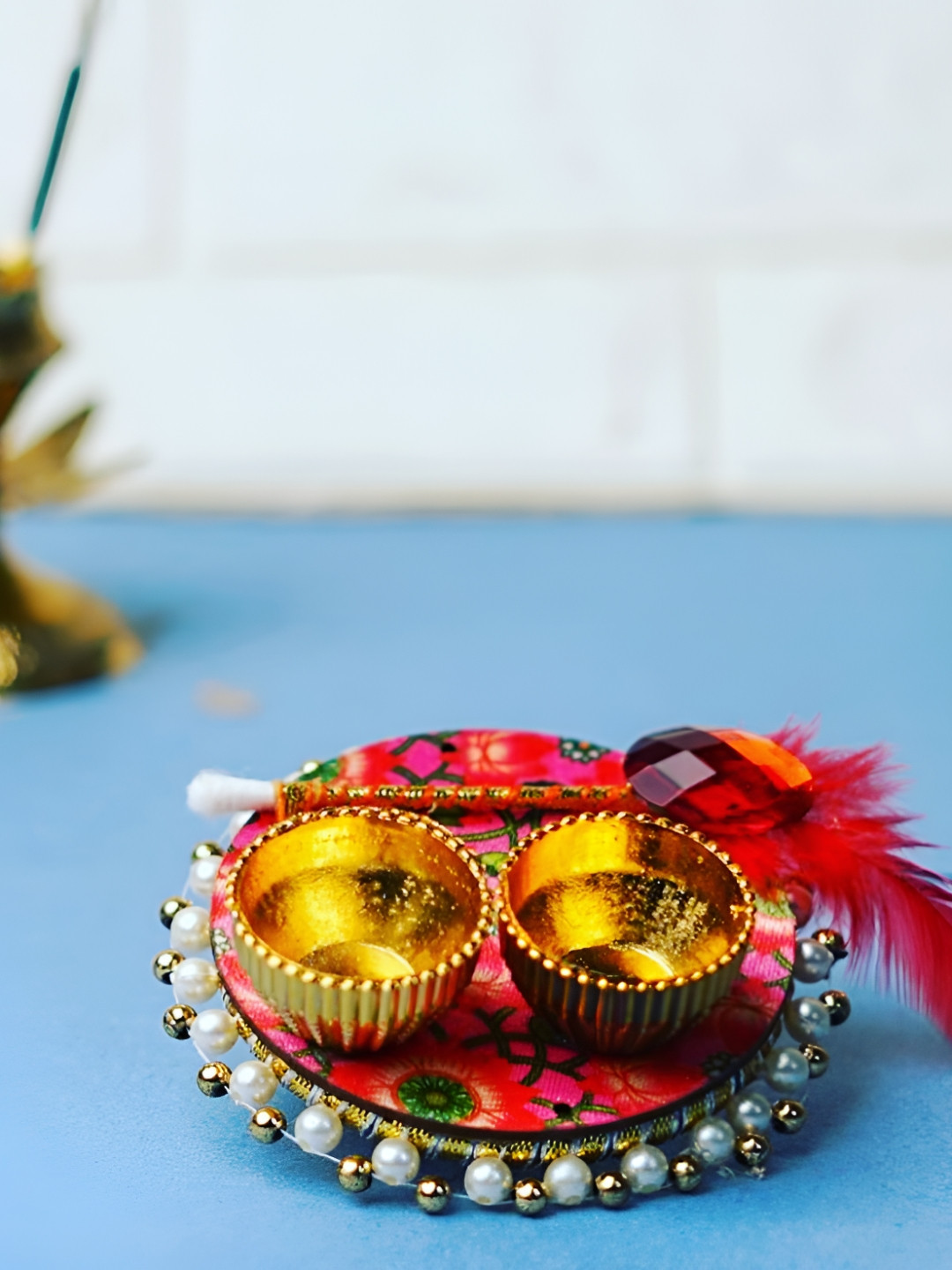 

PLAYFUL STITCHES Red & Yellow 6 Pieces Rangoli Diya Set Festive Decor