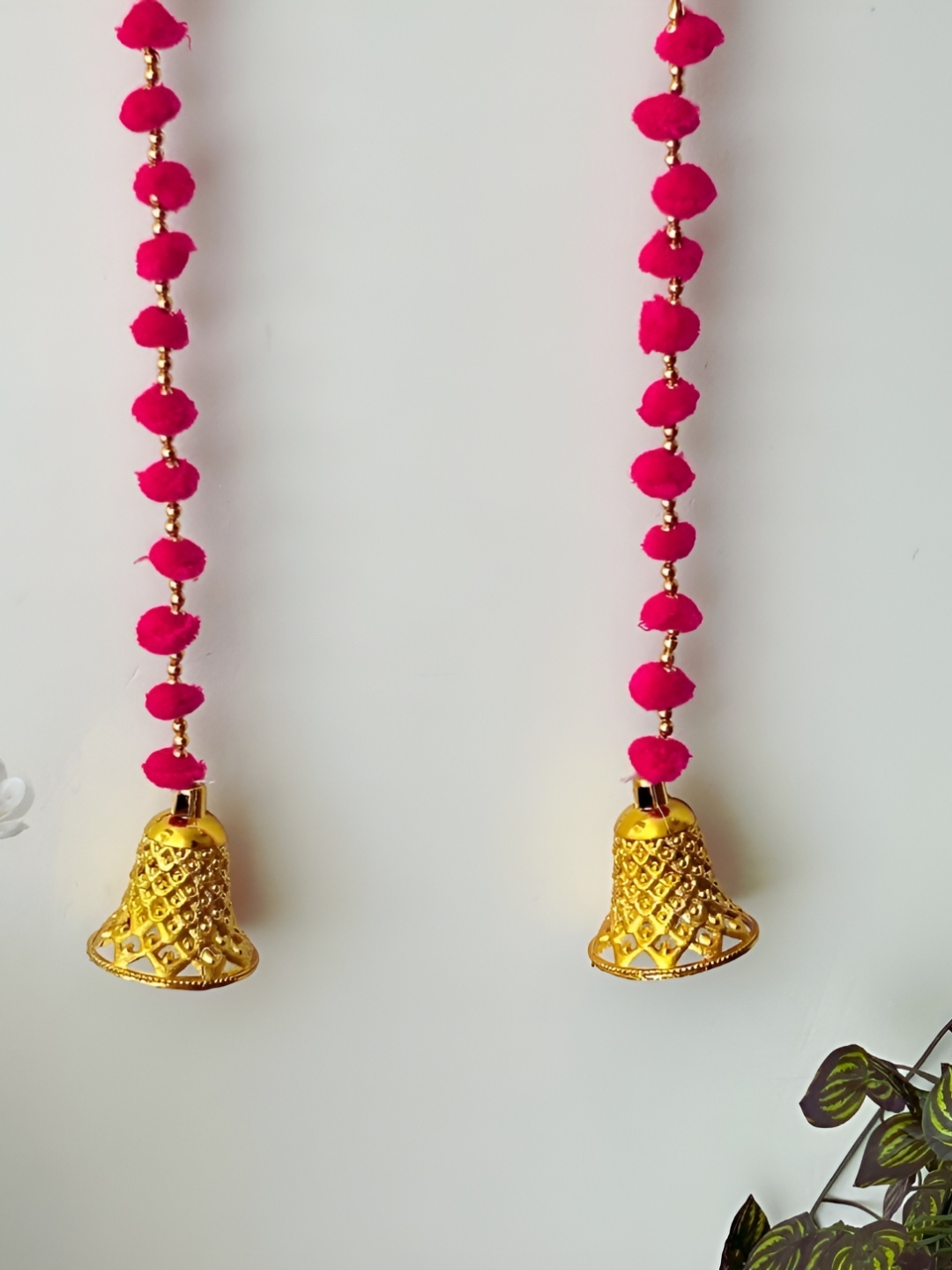 

PLAYFUL STITCHES Pink & Yellow 4 Pieces Bell Wall Hangings Festive Decor