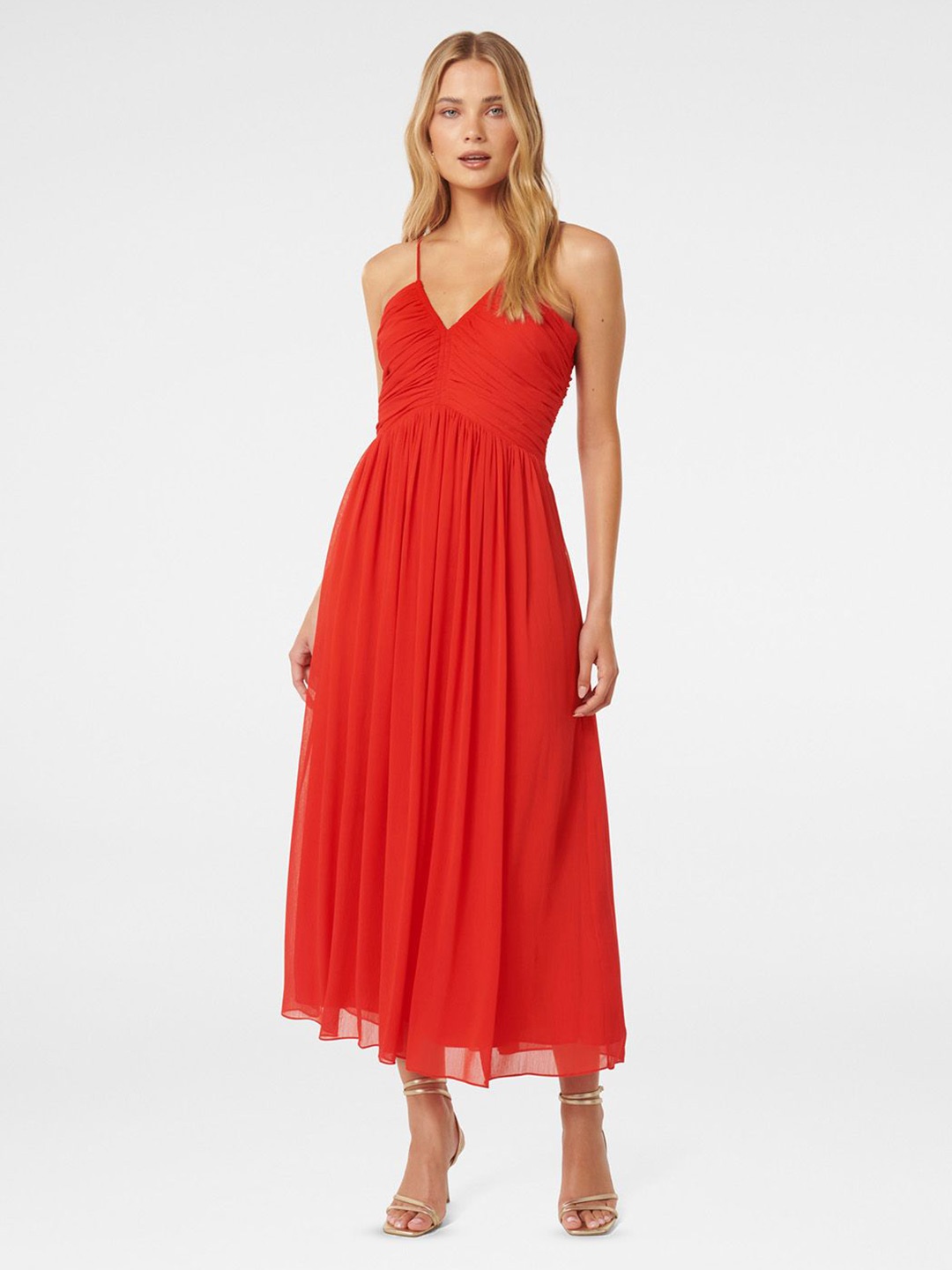 

Forever New Ruched Sleeveless Fit and Flare Maxi Dress, Red