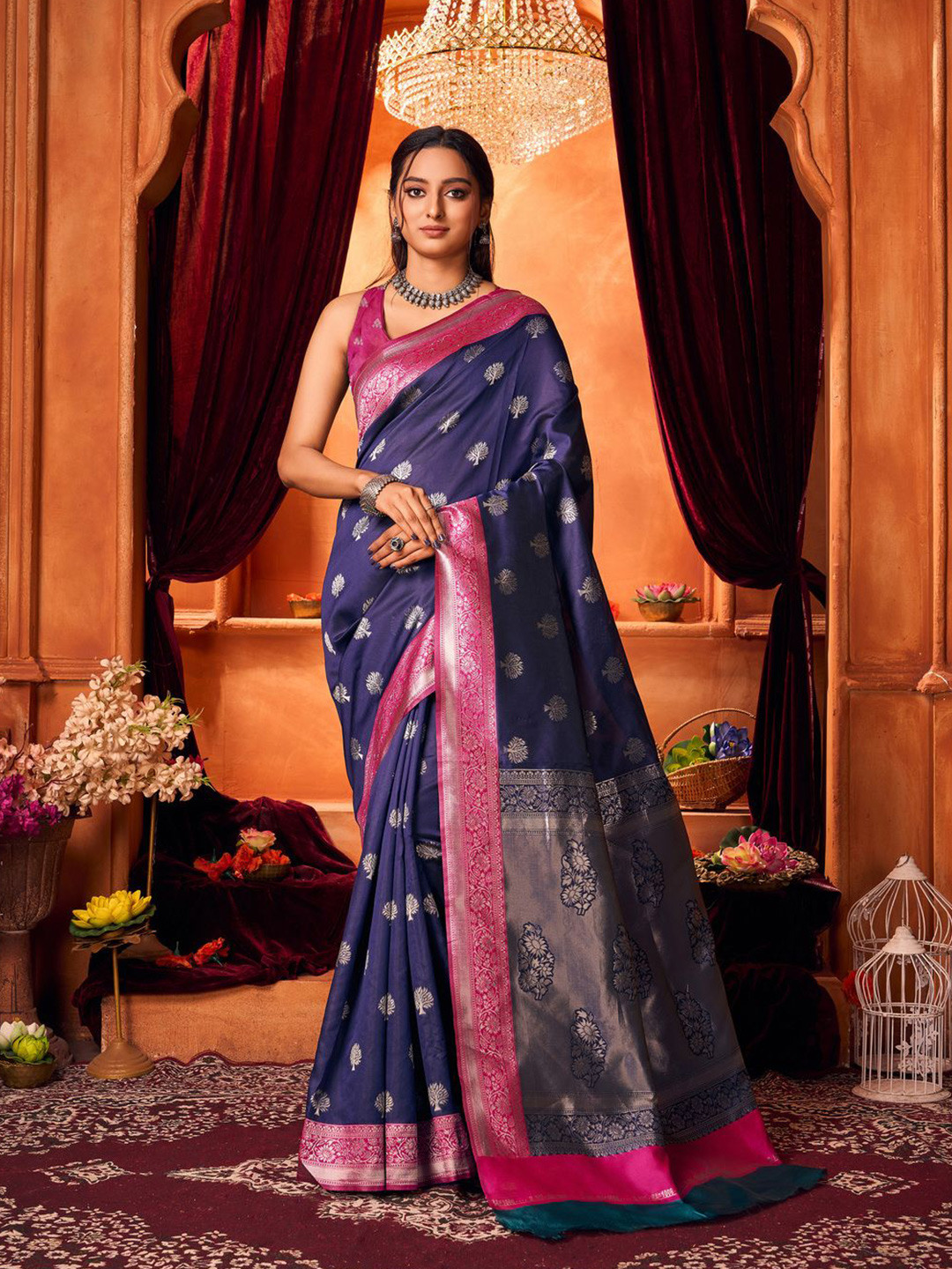 

Varanga Ethnic Motifs Zari Banarasi Saree, Blue